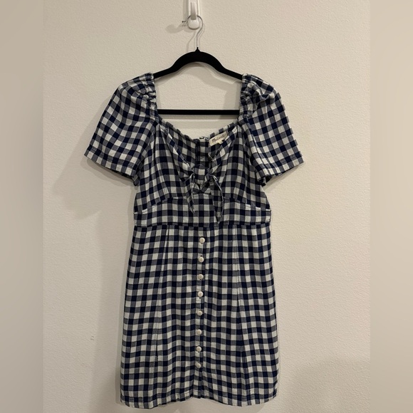 NWT Madewell Navy & White Gingham Tie-Front Swing Dress - Picture 5 of 6